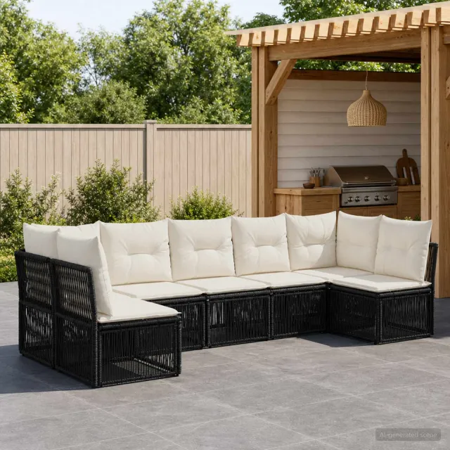 vidaXL Tuinbankenset 7 st Zwart poly rattan, foto 2