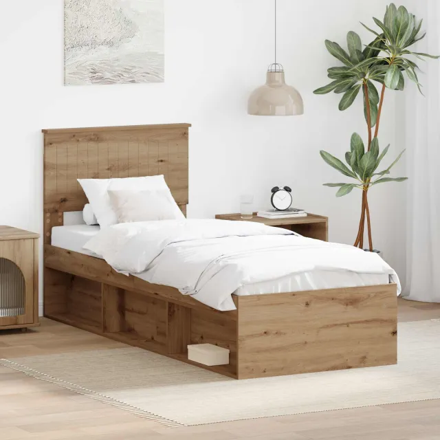 vidaXL Bedframe Ambachtelijk eiken 75 x 190 cm Massief grenenhout