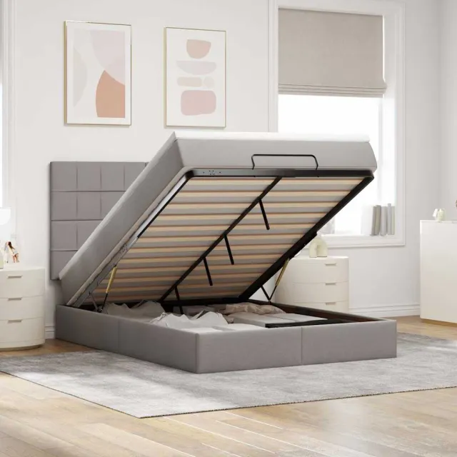 vidaXL Ottoman bed met matras en LED's 140x200cm stof taupe