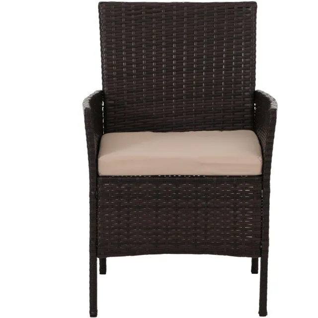 MCW Poly-rattan tuinset MCW-N98, zitgroep loungeset, metaal glas stof/textiel (180g/m²) ~ bruin, kussens crème