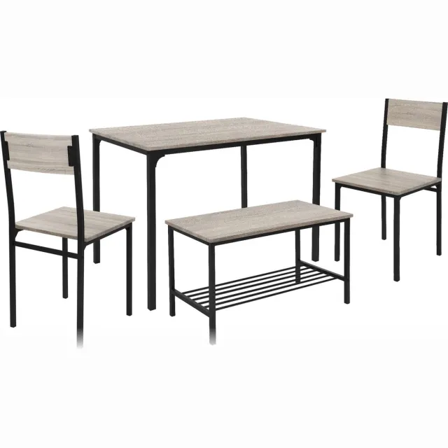 ml-design eettafelset 4-delig, Sonoma eik, eetkamertafel met 2 stoelen 1 bank, eetgroep voor 4 personen, zitgroep keukentafel metalen frame, bartafelset, eetkamergroep voor keuken & eetkamer Lichtgrijs, Zwart
