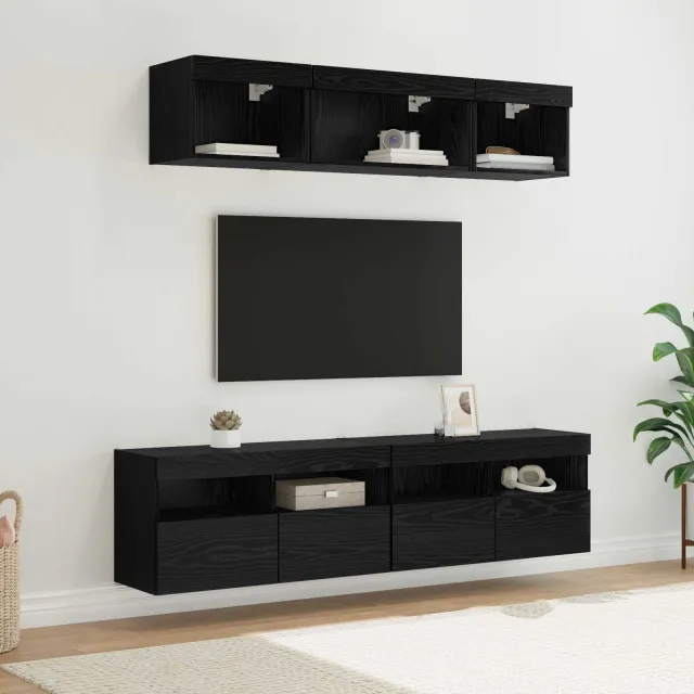 vidaXL TV Wand Eenheden met LED 5 st 80 x 30 x 40 cm Zwart Eiken