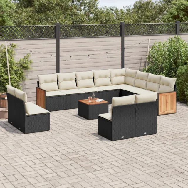 vidaXL 13-delige Loungeset met kussens poly rattan zwart, foto 2
