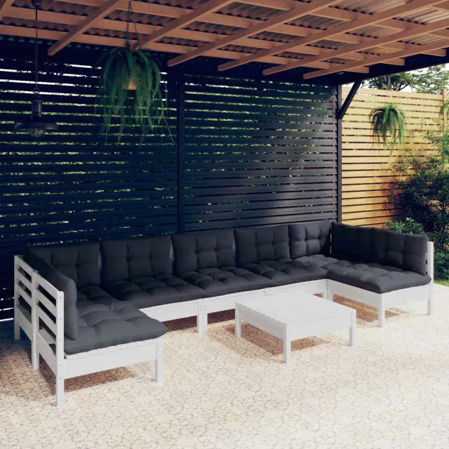 vidaXL 8-delige Loungeset met kussens massief grenenhout wit, foto 2