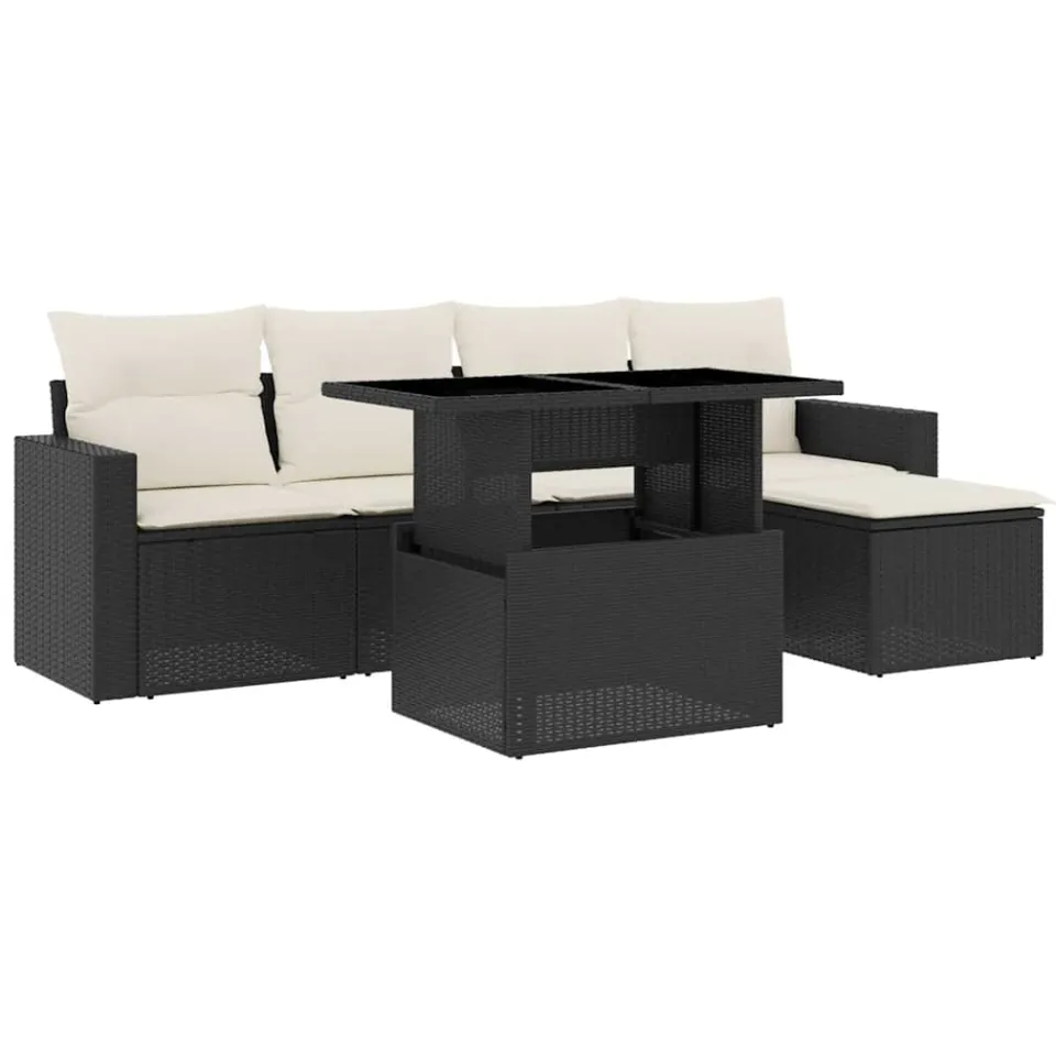 vidaXL 6-delige Loungeset met kussens poly rattan zwart