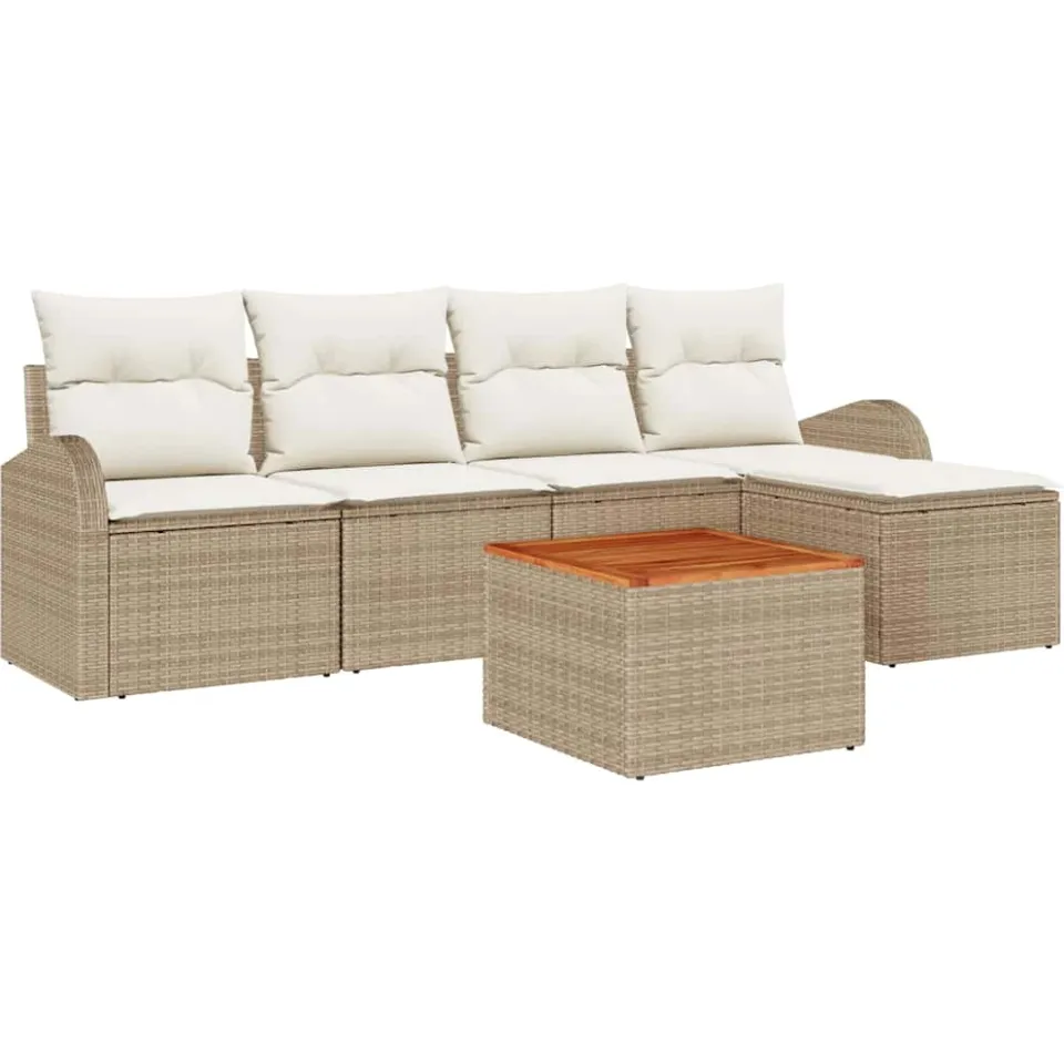 vidaXL Tuinbankenset 6 st Beige poly rattan