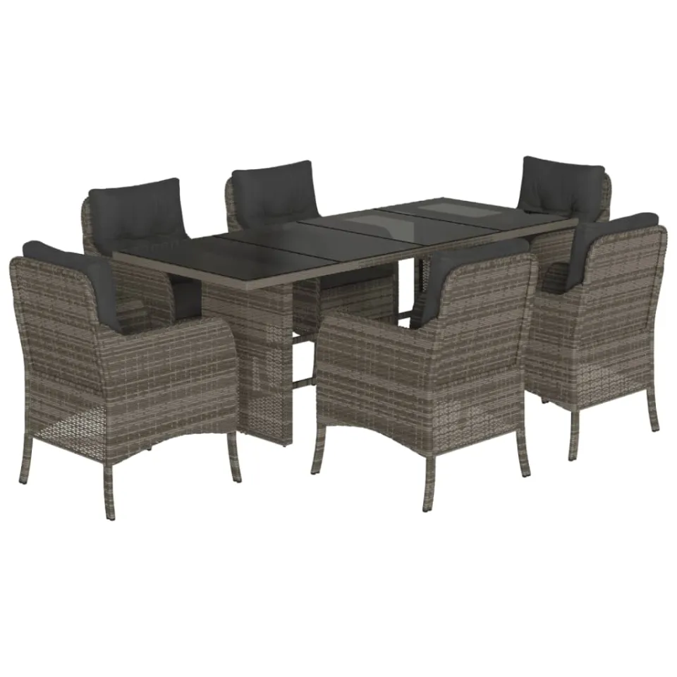 vidaXL 7-delige Tuinset met kussens poly rattan grijs