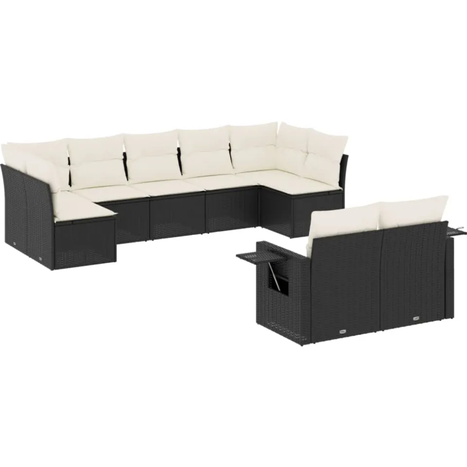 vidaXL 9-delige Loungeset met kussens poly rattan zwart, foto 3