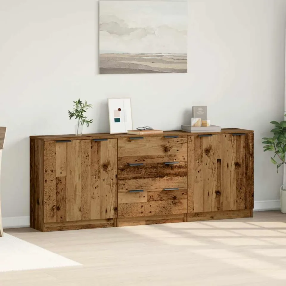 vidaXL Dressoirs 3 st 60x30x70 cm bewerkt hout oud houtkleurig bruin, foto 2