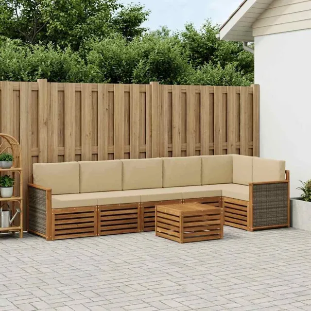 vidaXL Buiten bankenset 7 st 6-zits Natuurlijk en Beige