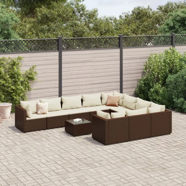 vidaXL 11-delige Loungeset met kussens poly rattan bruin, foto 2