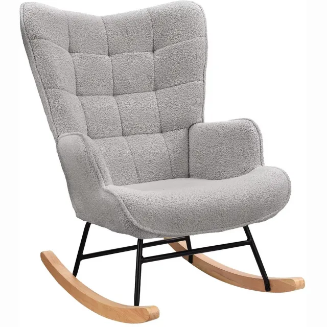 JOYNEXTBUY Schommelstoel - Relaxstoel - Comfortstoel - Schommelzetel - Lounge fauteuil - Ergonomisch - Teddystof - Armleuningen - Grijs
