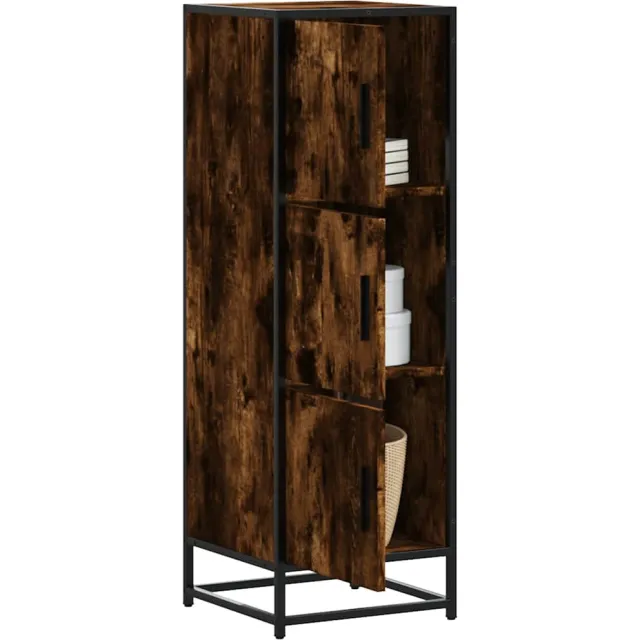 vidaXL Hoge kast 35,5x35x106,5 cm bewerkt hout en metaal gerookt eiken Bruin