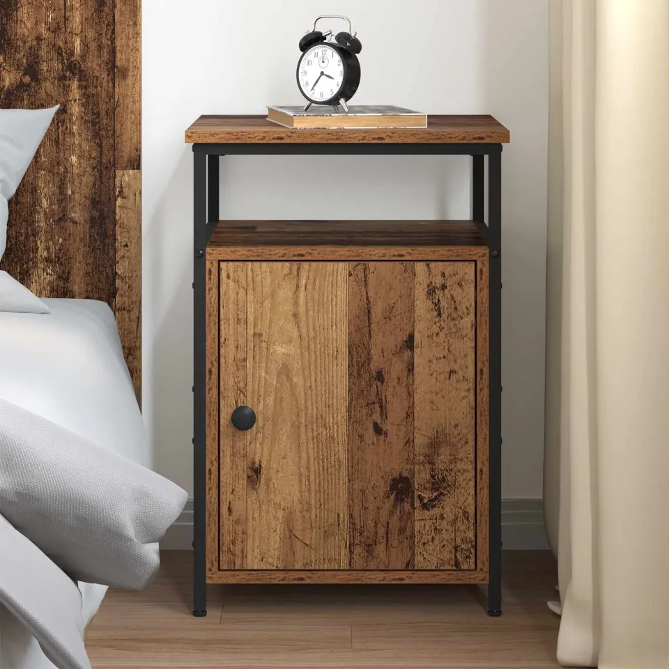 vidaXL Nachtkastje Oud hout Bewerkt hout bruin, foto 4