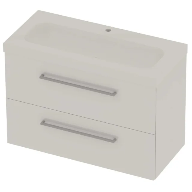 Basic-Line Moby 46 Badmeubelset Polystone 1 Kraangat Voor Grepen 100x46x66 cm Ice White Glans Wit