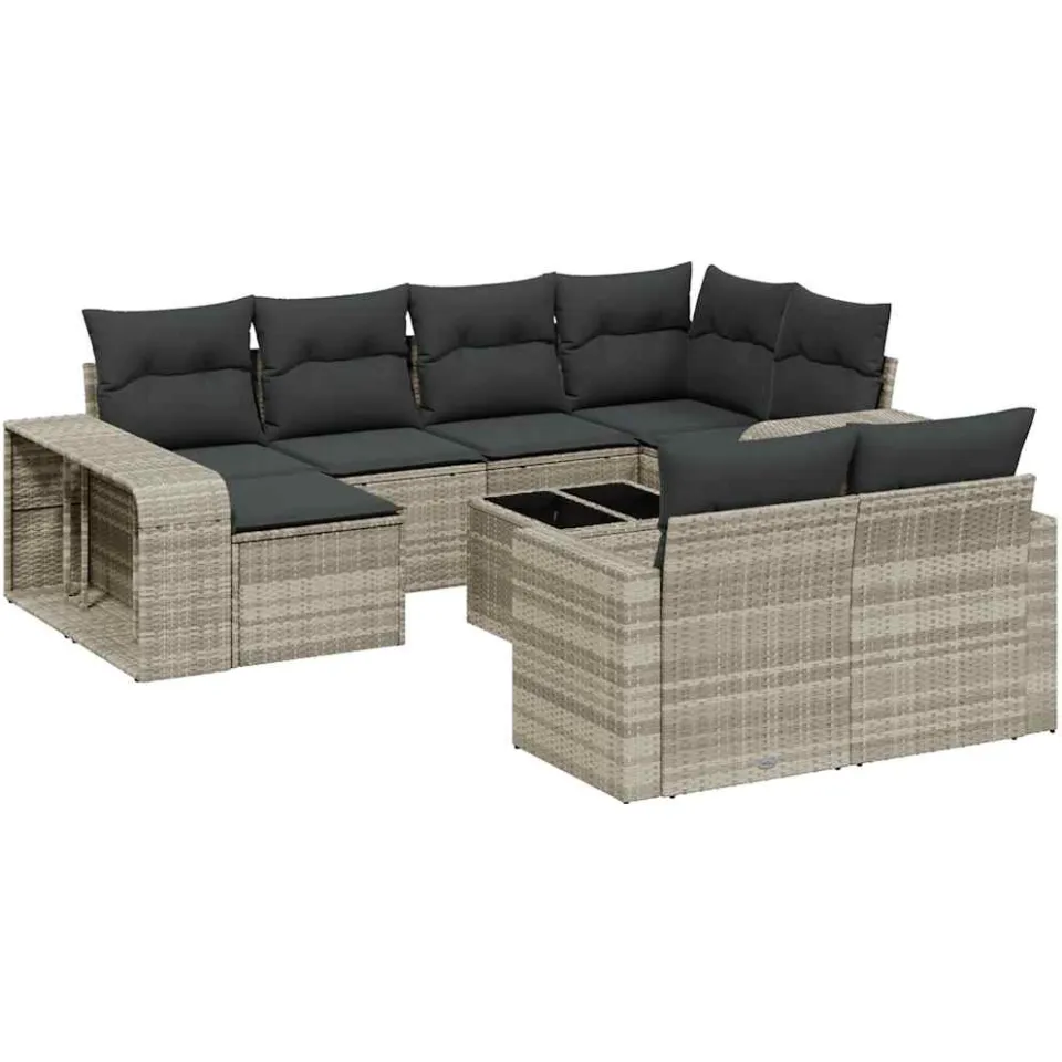 vidaXL 11-delige Loungeset met kussens poly rattan lichtgrijs grijs, foto 3