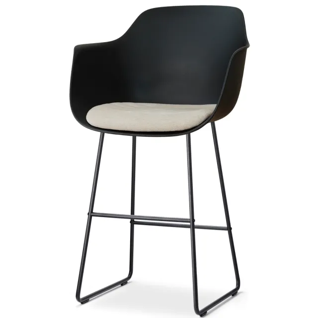 Nolon Nino-Liz barkruk zwart met naturelbeige zitkussen - zwart onderstel - 75 cm