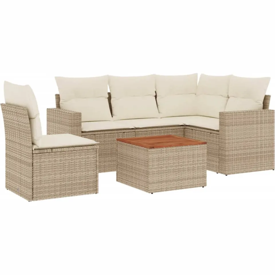 vidaXL 6-delige Loungeset met kussens poly rattan beige, foto 3