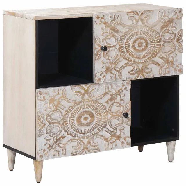 vidaXL Dressoir met opslag Wit 80 x 33,5 x 75 cm Massief Mango Hout