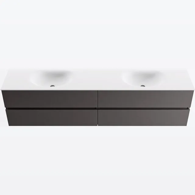 Mondiaz VICA 200cm badmeubel onderkast Dark Grey 4 lades. Wastafel MOON dubbel zonder kraangat, kleur Talc.