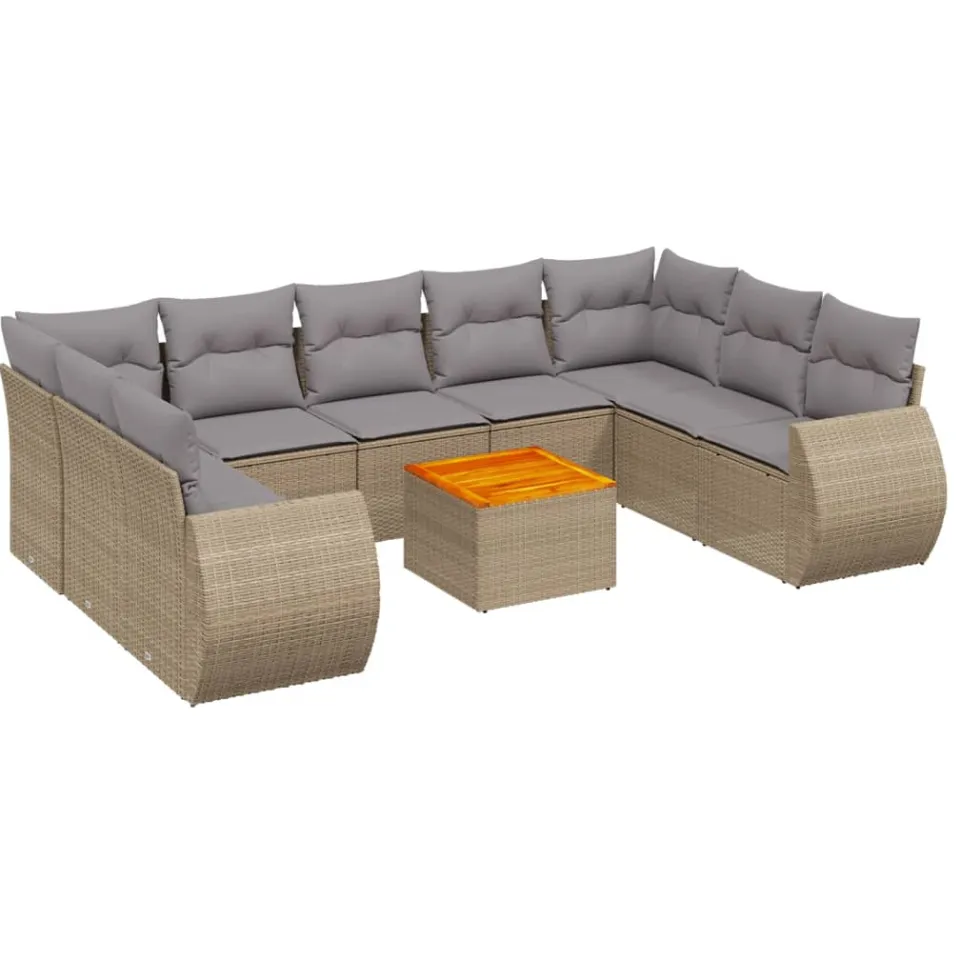 vidaXL 10-delige Loungeset met kussens poly rattan beige, foto 3