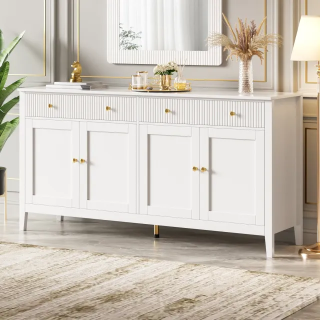 MODFU Sideboard - 2 Laden En 4 Deuren - Modern - Voor Eetkamer - MDF - Wit - 160 X 40 X 82 Cm