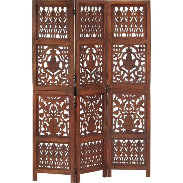 vidaXL Kamerscherm 3 panelen handgesneden 120x165 cm mangohout bruin