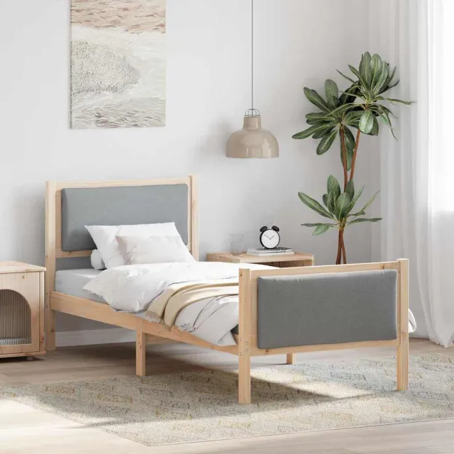vidaXL Bedframe met hoofdeinde Lichtgrijs 75 x 190 cm Stof Bruin