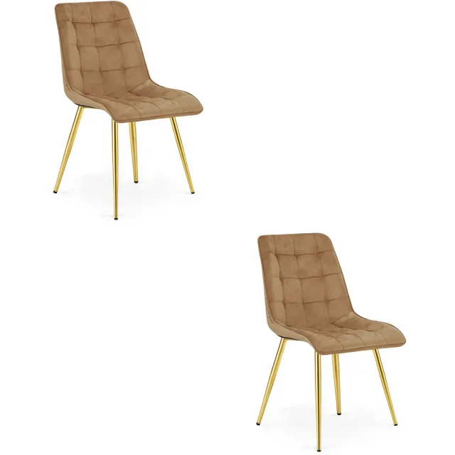 LEOBERT Set van 2 Eetkamerstoelen SPLIT – Bruin Velvet / Fluweel – Gestoffeerde Zitting – Goudkleurige Metalen Poten – Modern Design – Voor Eetkamer en Keuken