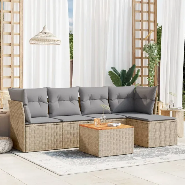 vidaXL 6-delige Loungeset met kussens poly rattan beige, foto 2