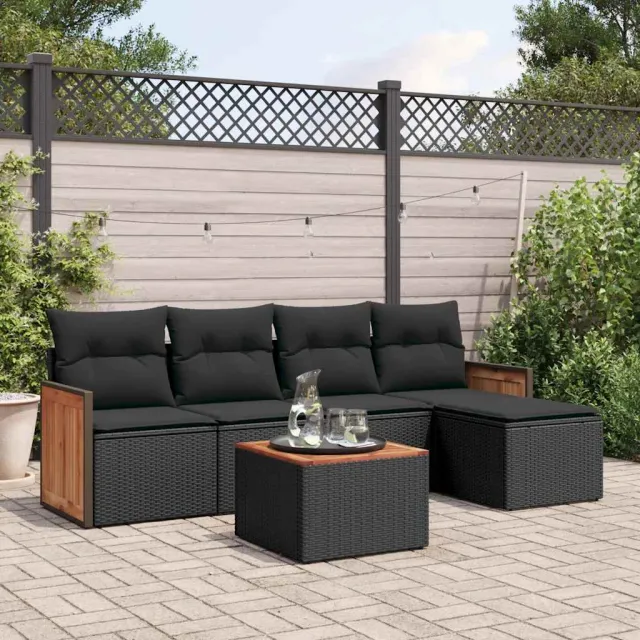 vidaXL 6-delige Loungeset met kussens poly rattan zwart, foto 2