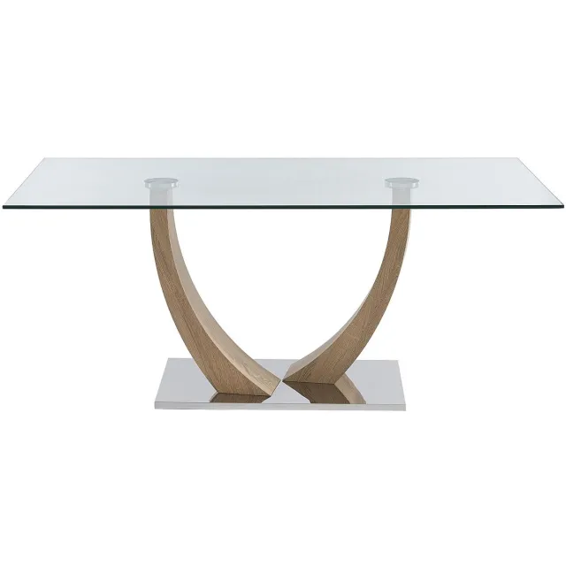 Vente-unique Eettafel voor 6 personen van gehard glas, MDF en roestvrij staal - Licht naturelkleurig - MELODIE II Transparant