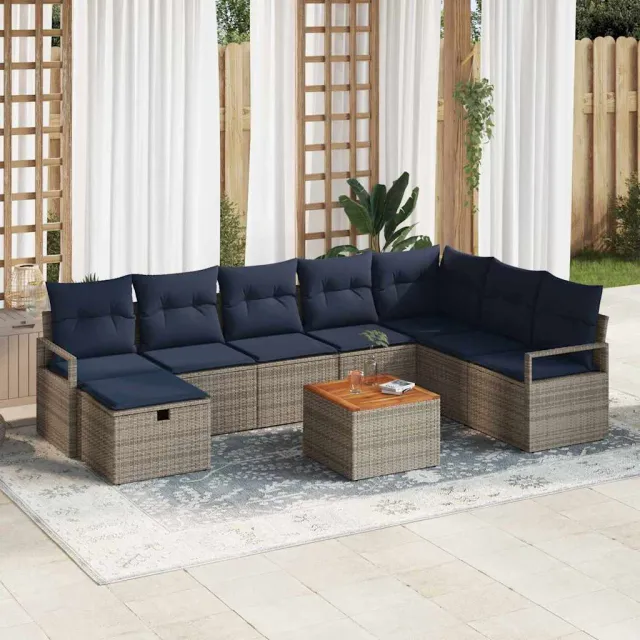 vidaXL Tuinbankenset 9 st Grijs poly rattan, foto 2