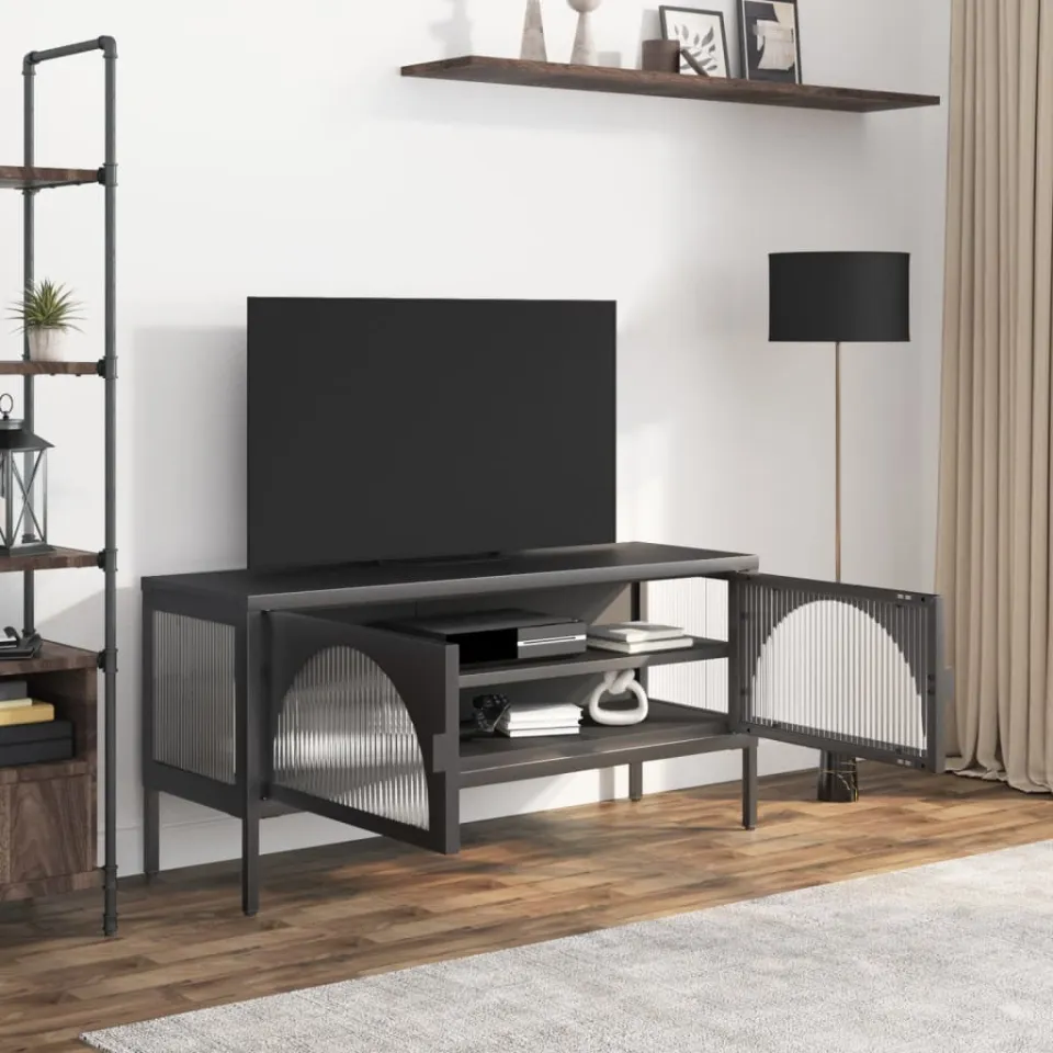 vidaXL Tv-meubel 105x35x50 cm glas en staal zwart, foto 3