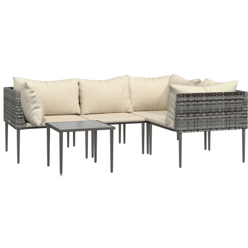 vidaXL 5-delige Loungeset met kussens poly rattan grijs