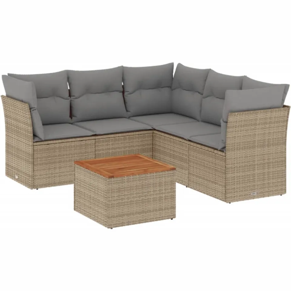 vidaXL 6-delige Loungeset met kussens poly rattan beige, foto 3