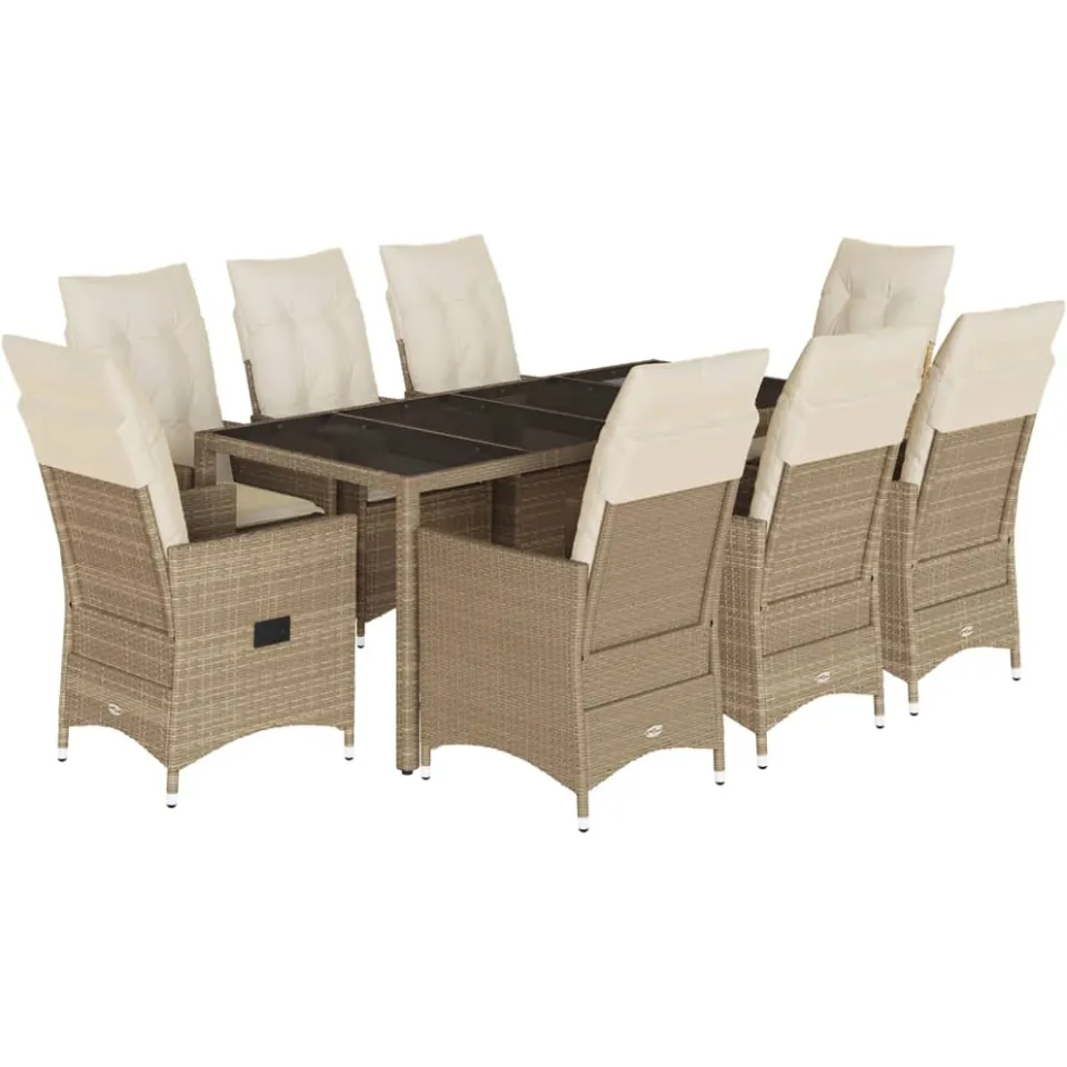 vidaXL 9-delige Tuinset met kussens poly rattan beige, foto 3