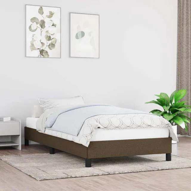 vidaXL Bedframe zonder matras 90x200 cm stof donkerbruin