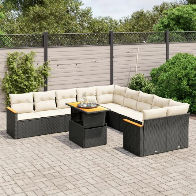 vidaXL 11-delige Loungeset met kussens poly rattan zwart, foto 2