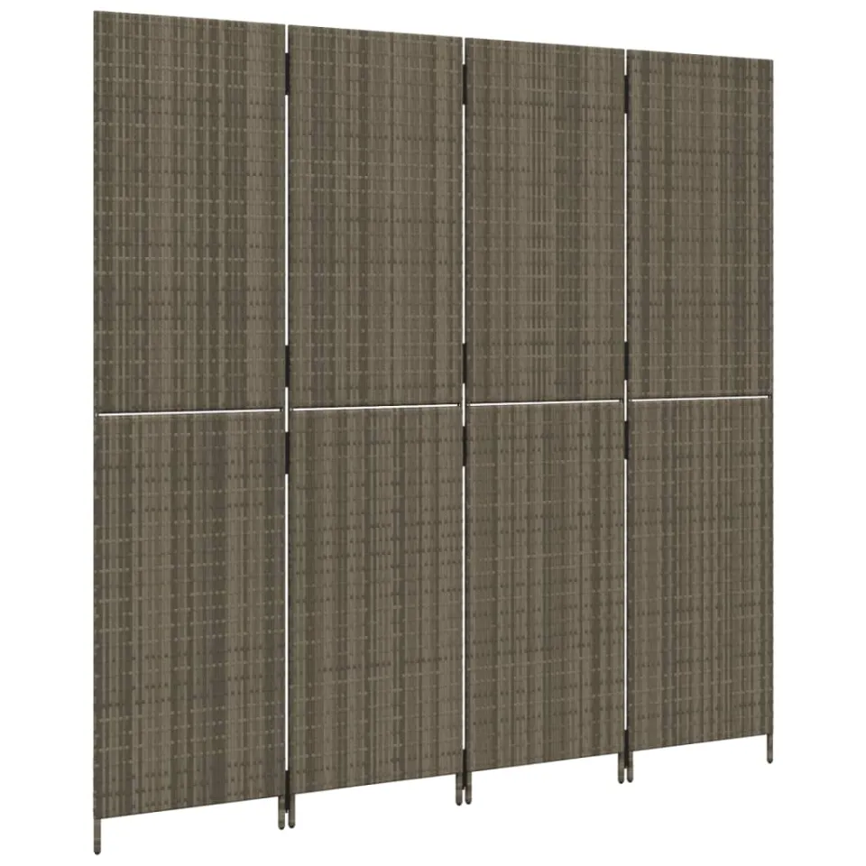 vidaXL Kamerscherm 4 panelen poly rattan grijs, foto 4