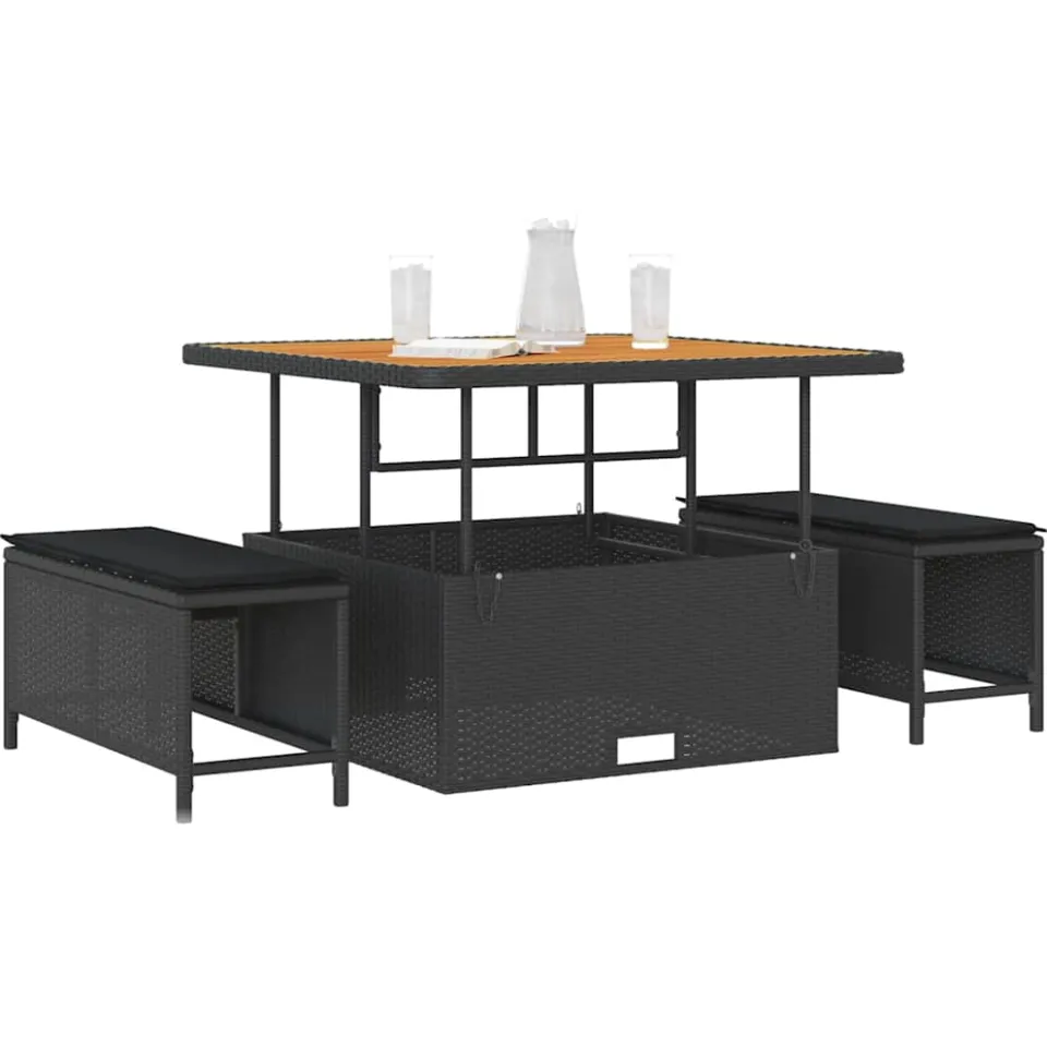 vidaXL Tuin eettafelset 3 st Zwart poly rattan