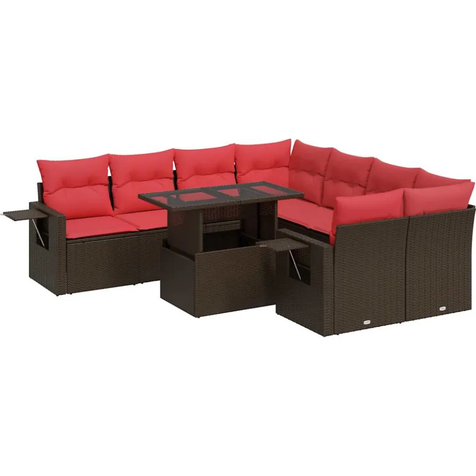 vidaXL 9-delige Loungeset met kussens poly rattan acacia bruin, foto 3