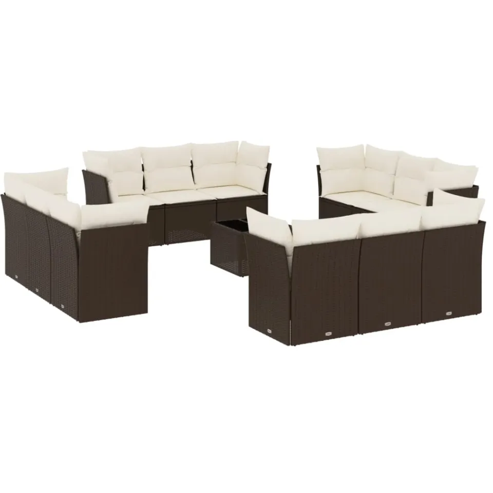 vidaXL 13-delige Loungeset met kussens poly rattan bruin