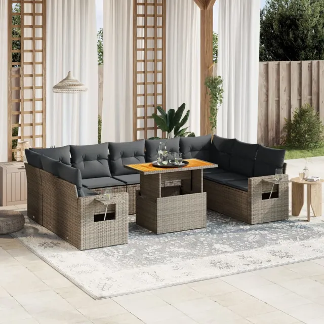 vidaXL 10-delige Loungeset met kussens poly rattan grijs, foto 2