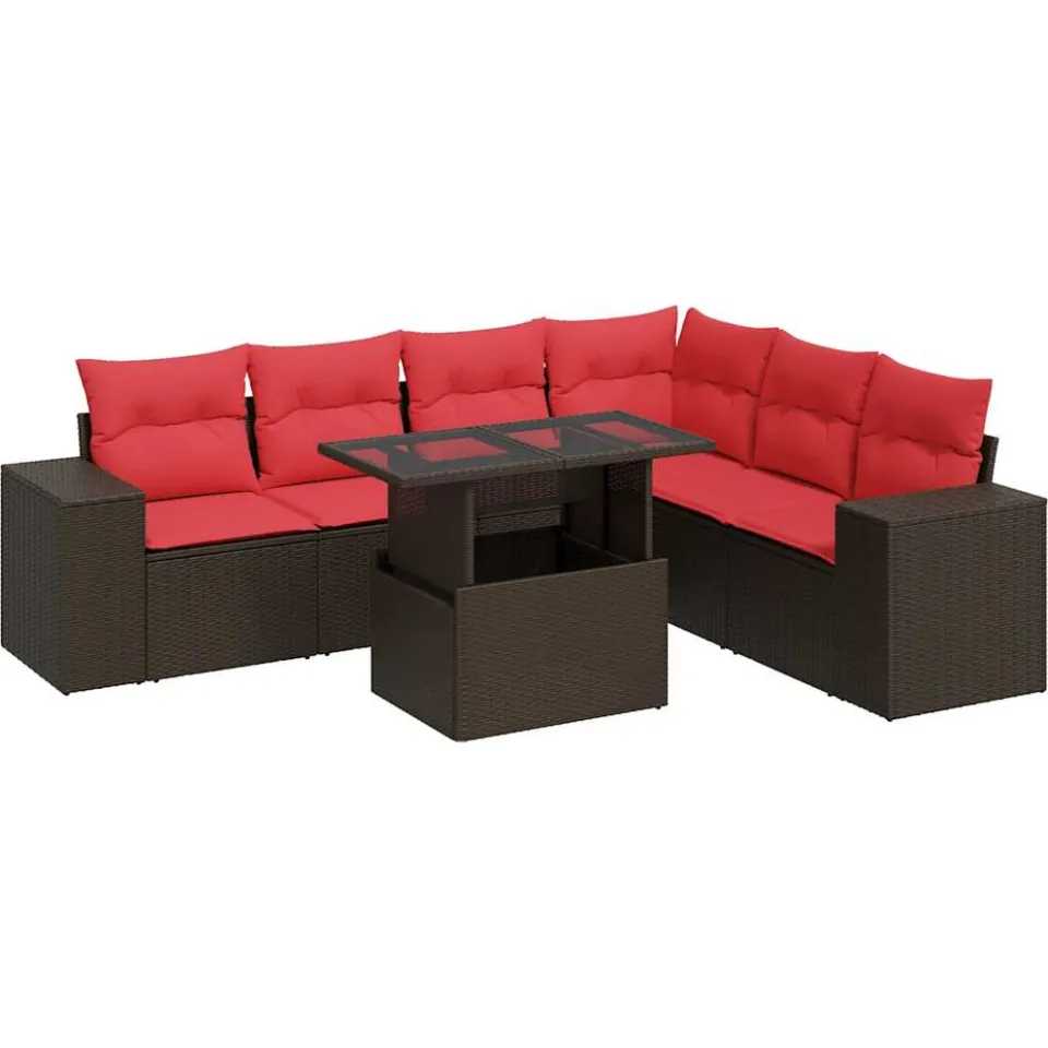 vidaXL 7-delige Loungeset met kussens poly rattan acacia bruin, foto 3
