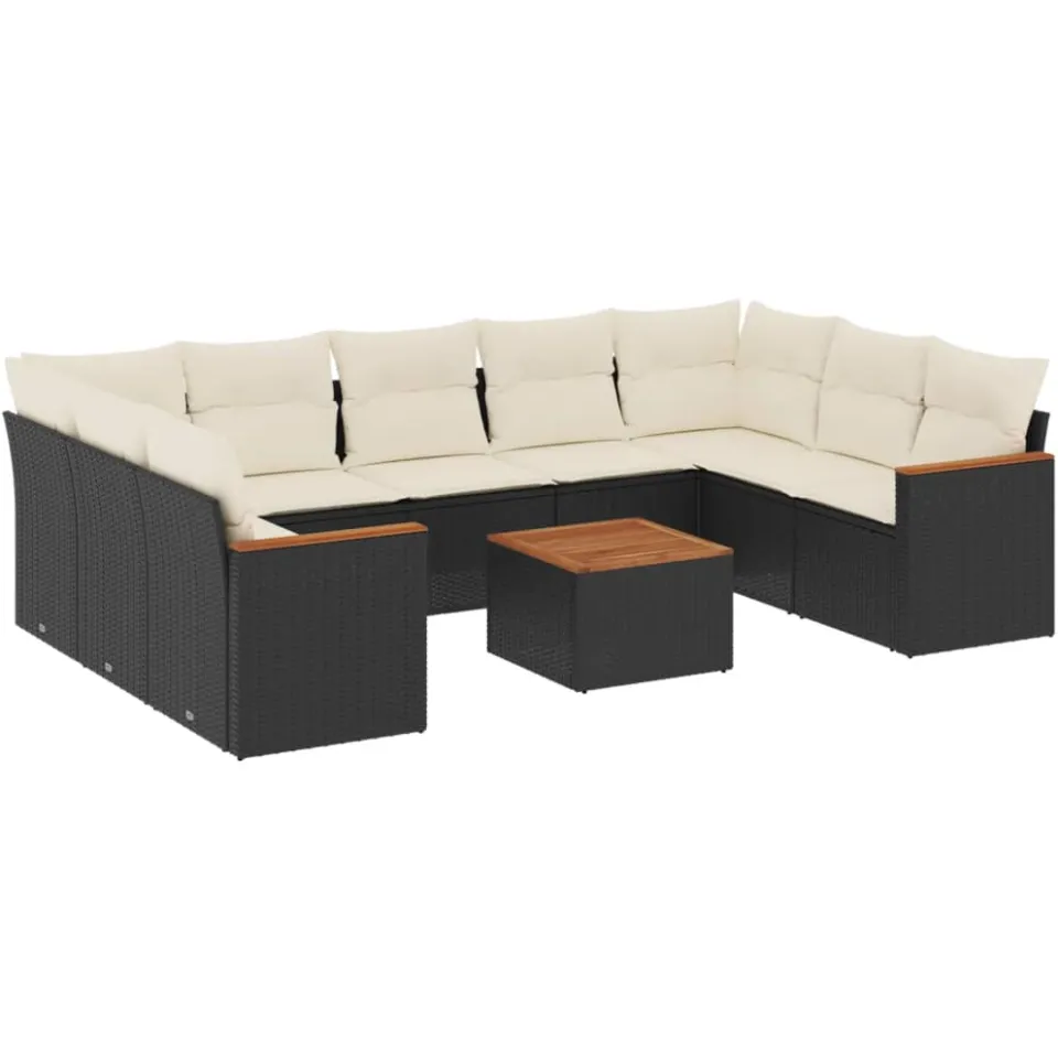 vidaXL 10-delige Loungeset met kussens poly rattan zwart