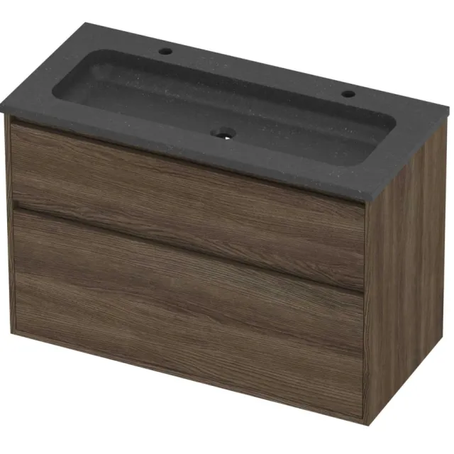 Proline Rollo Badmeubelset Hardsteen Elegant Greeploos 100x46x67 cm Blue Stone Vital Oak Eiken