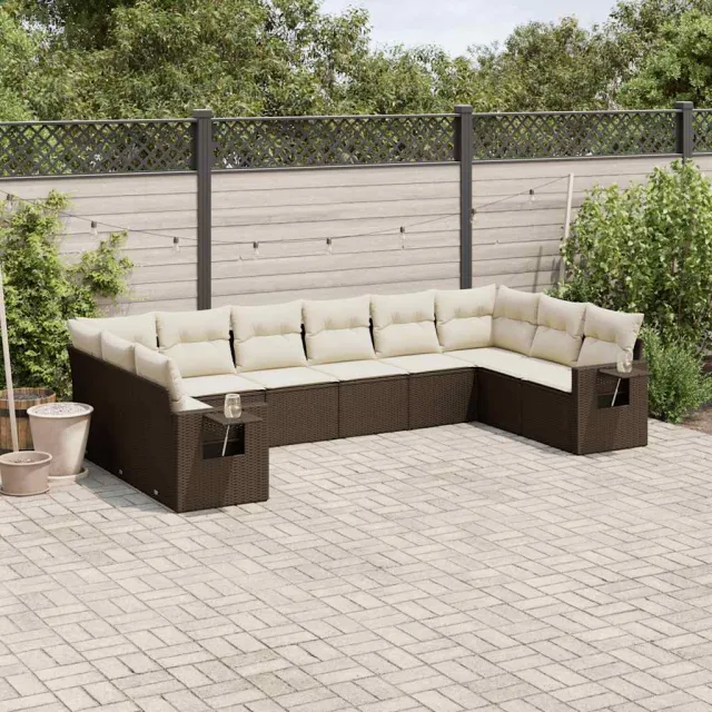 vidaXL 10-delige Loungeset met kussens poly rattan bruin, foto 2