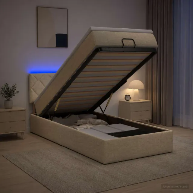 vidaXL Ottoman Bed met Matrassen en LED Crèmekleurig 90 x 190 cm Stof