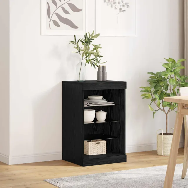 vidaXL LED Sideboard Zwart Eiken 41 x 37 x 67 cm Bewerkt hout, foto 2